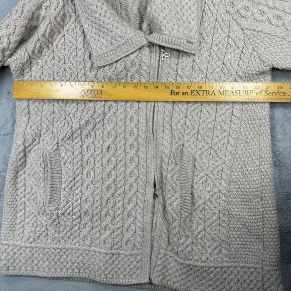 Vintage Aran Crafts Merino Wool Cable Knit Long Sweater Cardigan Chunky Ireland - Picture 7 of 8